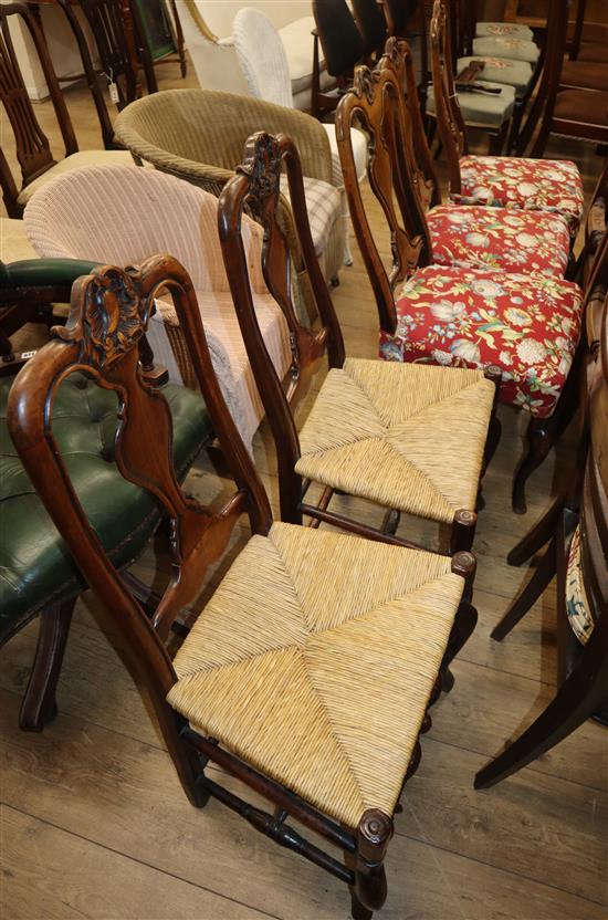A set of five 19th century Continental fruitwood dining chairs